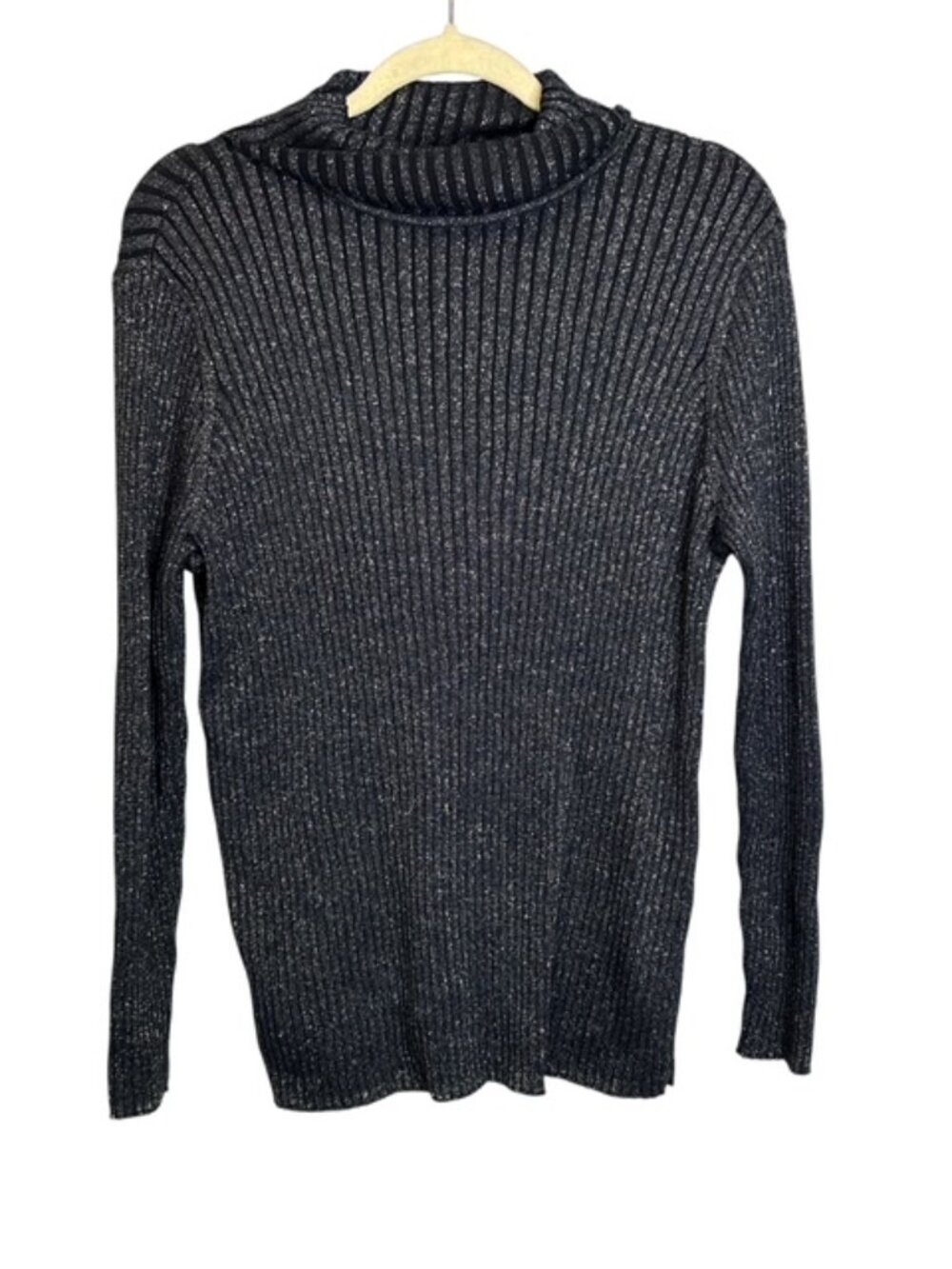 Chico's Sweater Women's XL Metallic Ribbed Mock Neck Sparkle Gold Black Chicos 3